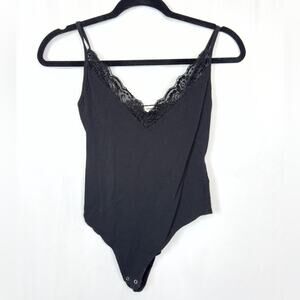 Garage Lace Trim Black Cotton Bodysuit Size Medium